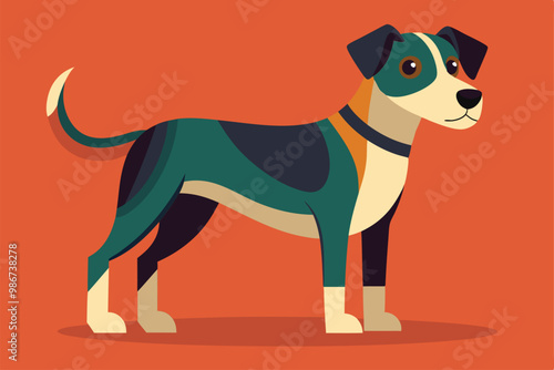 A friendly dog illustration showcases a sleek design with distinct colors and a charming posture, Customizable flat dog illustration.