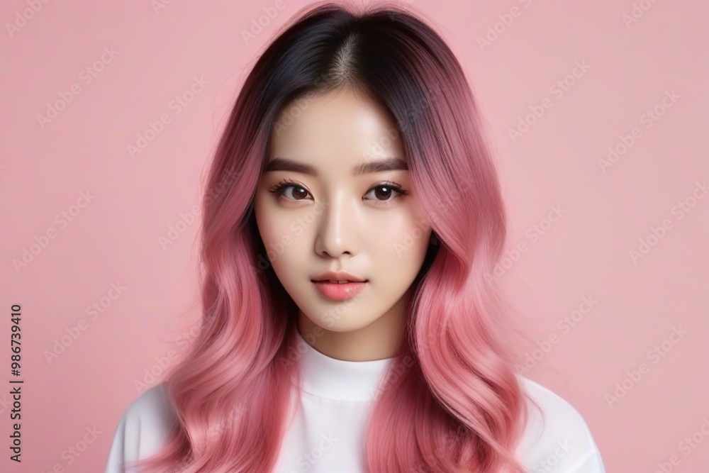 Elegant Woman with Pink Hair: Fashion and Makeup Studio Shot Elegant Woman with Pink Hair: Fashion and Makeup Studio Shot