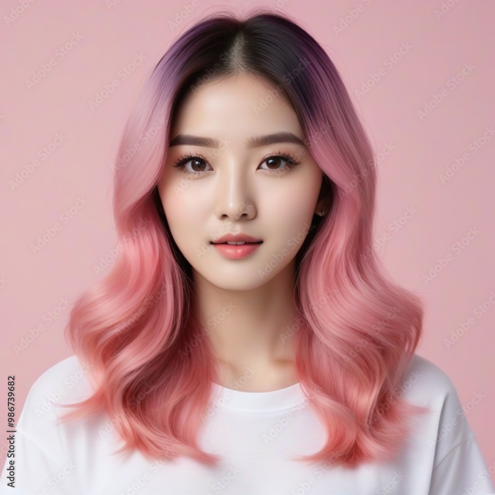 Elegant Woman with Pink Hair: Fashion and Makeup Studio Shot Elegant Woman with Pink Hair: Fashion and Makeup Studio Shot