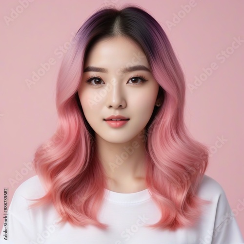 Elegant Woman with Pink Hair: Fashion and Makeup Studio Shot