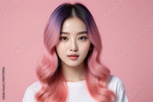 Elegant Woman with Pink Hair: Fashion and Makeup Studio Shot