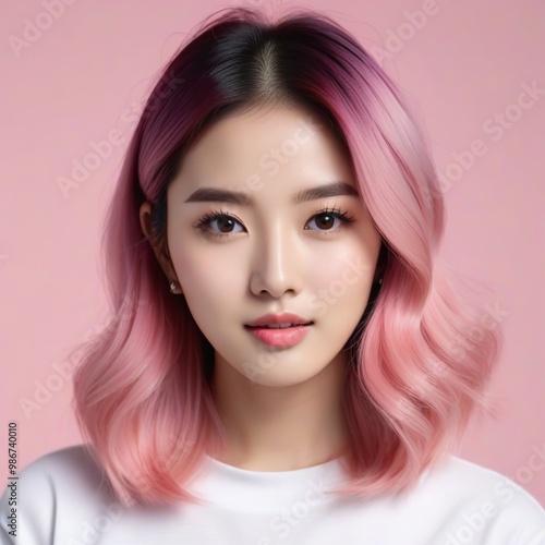 Elegant Woman with Pink Hair: Fashion and Makeup Studio Shot