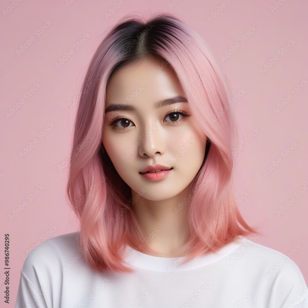 Elegant Woman with Pink Hair: Fashion and Makeup Studio Shot Elegant Woman with Pink Hair: Fashion and Makeup Studio Shot