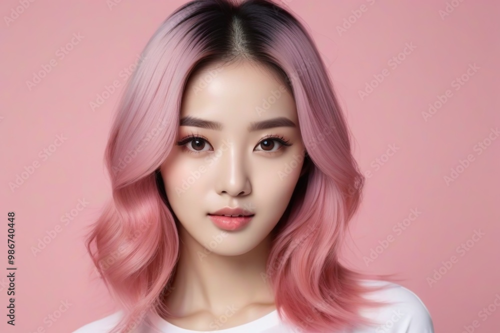 Elegant Woman with Pink Hair: Fashion and Makeup Studio Shot Elegant Woman with Pink Hair: Fashion and Makeup Studio Shot