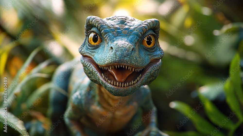 Cute Velociraptor Dinosaur Close Up Portrait Cute Velociraptor Dinosaur Close Up Portrait