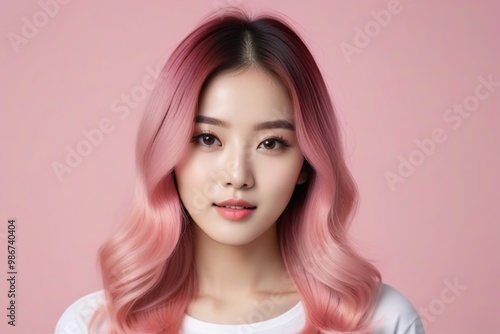 Elegant Woman with Pink Hair: Fashion and Makeup Studio Shot