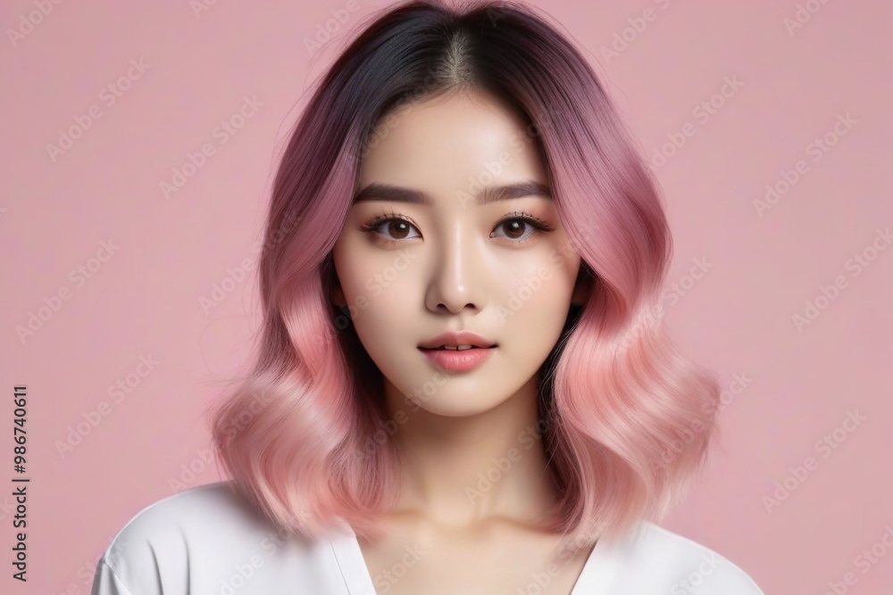 Elegant Woman with Pink Hair: Fashion and Makeup Studio Shot Elegant Woman with Pink Hair: Fashion and Makeup Studio Shot