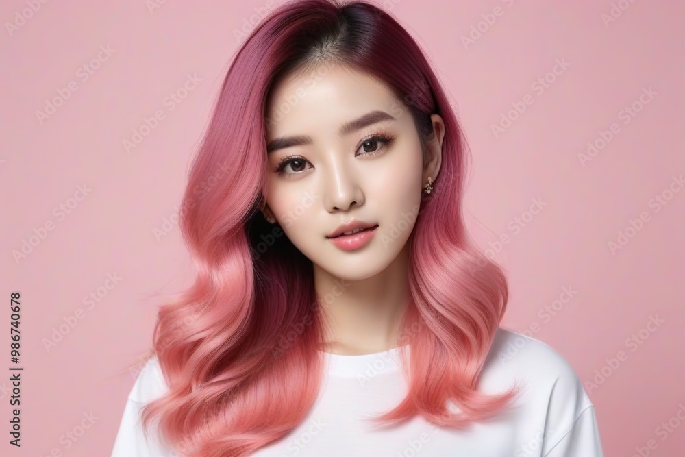 Elegant Woman with Pink Hair: Fashion and Makeup Studio Shot Elegant Woman with Pink Hair: Fashion and Makeup Studio Shot
