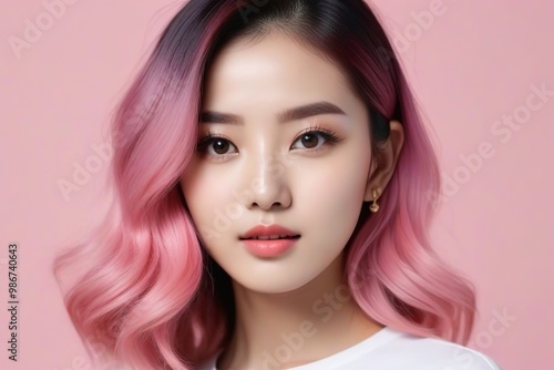 Elegant Woman with Pink Hair: Fashion and Makeup Studio Shot