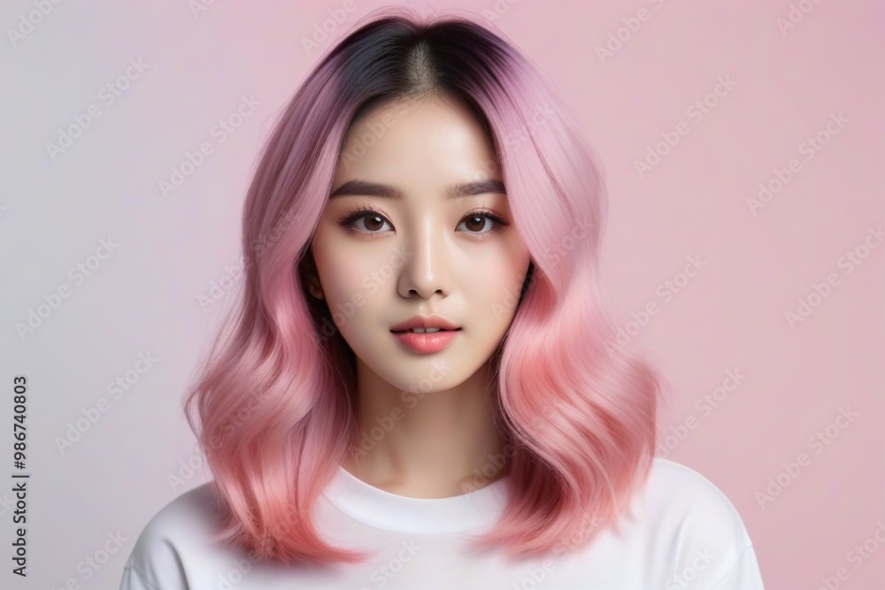 Elegant Woman with Pink Hair: Fashion and Makeup Studio Shot Elegant Woman with Pink Hair: Fashion and Makeup Studio Shot