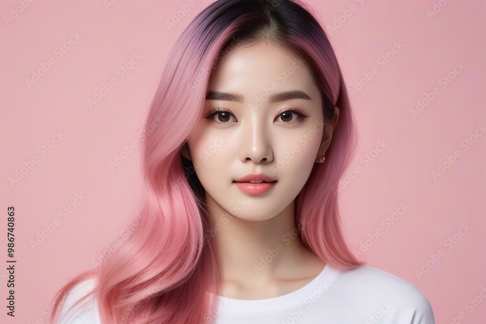 Elegant Woman with Pink Hair: Fashion and Makeup Studio Shot Elegant Woman with Pink Hair: Fashion and Makeup Studio Shot