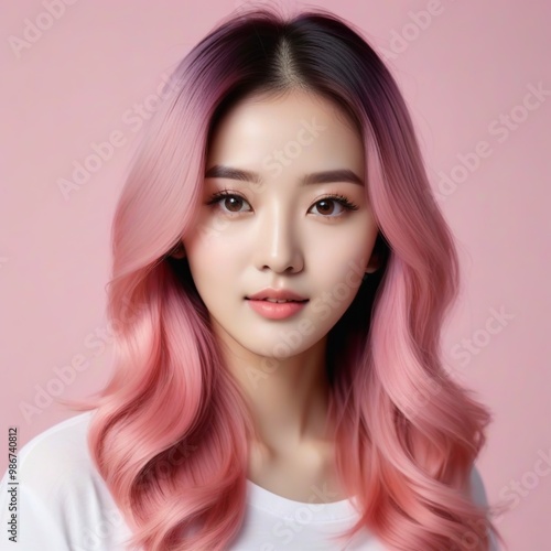 Elegant Woman with Pink Hair: Fashion and Makeup Studio Shot