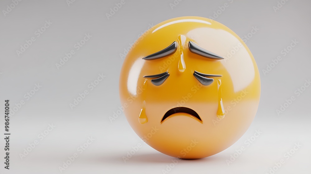 Fototapeta premium 3D Emoticon Sad Yellow Face with Tears Streaming Isolated On White Background