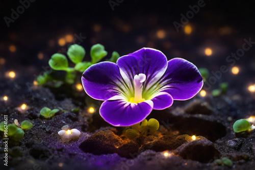 neon waves forming the shape of a sweet Bacopa Caroliniana flower, rising from the ashes in a burst of light, multicolor