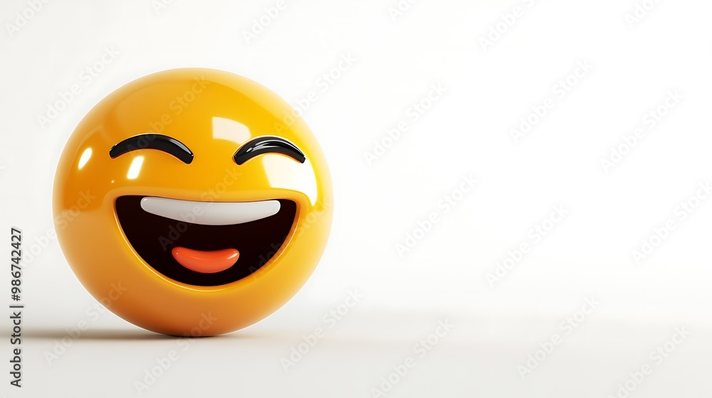 Fototapeta premium 3D emoticon Happy Yellow Face with a Big Smile isolated on white background
