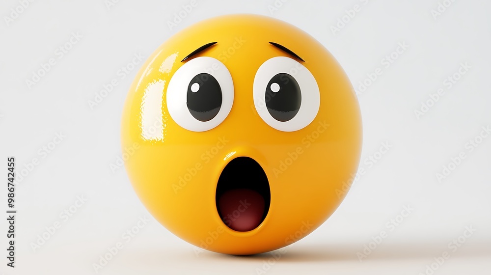 Fototapeta premium 3D Emoticon Shocked Yellow Face with Open Mouth isolated on white background