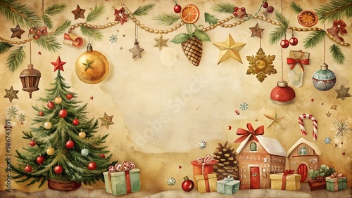Vintage Aged Paper Christmas Card Background