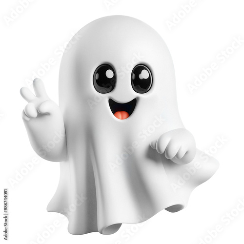 Wallpaper Mural 3d style cute funny Halloween Ghost showing victory sign isolated on transparent background PNG Image, Halloween graphic elements Torontodigital.ca