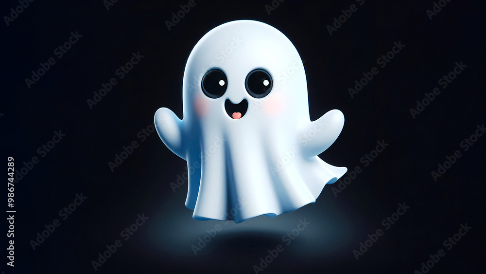 3D Cartoon style Halloween cute Bed sheet ghost isolated on dark background, Halloween festival background Image 3D Cartoon style Halloween cute Bed sheet ghost isolated on dark background, Halloween festival background Image
