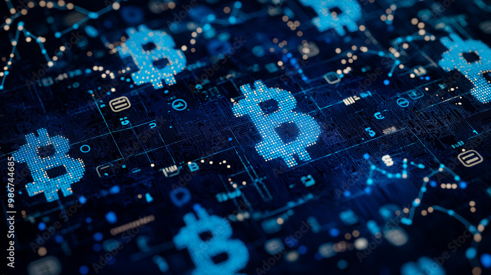 Digital Bitcoin Symbol on Futuristic Technology Background
Digital Bitcoin Symbol on Futuristic Technology Background