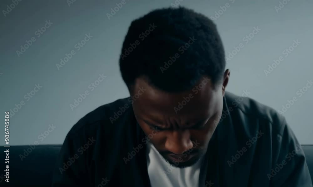 Congolese Man Expressing Anger and Stress at Home