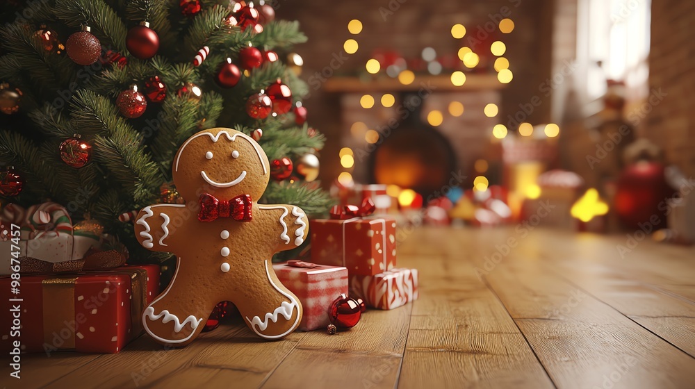 Christmas tree, gingerbread man ornaments and candy decorations, 3D illustration Christmas tree, gingerbread man ornaments and candy decorations, 3D illustration