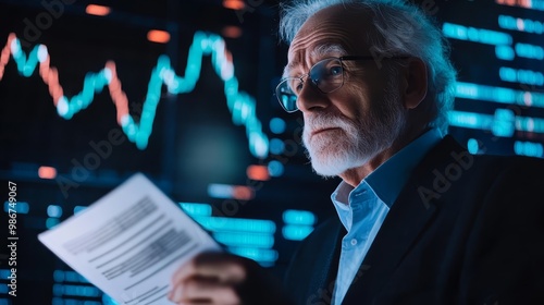 Senior businessman analyzing financial data and charts