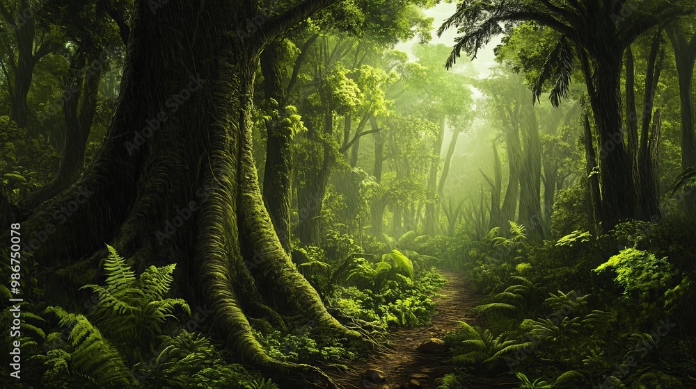 Fototapeta premium Large trees in a tropical rain forest 