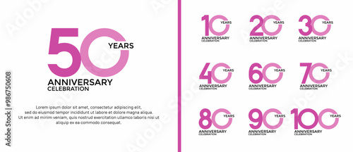 set of anniversary logo flat purple and pink color on white background for celebration moment