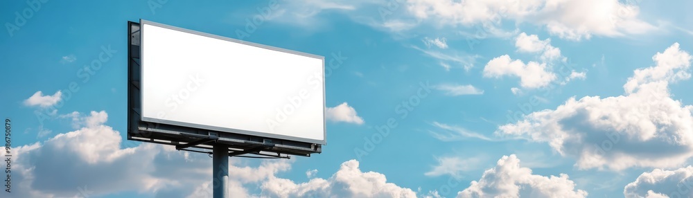 Blank Billboard Against Blue Sky with White Clouds Blank Billboard Against Blue Sky with White Clouds