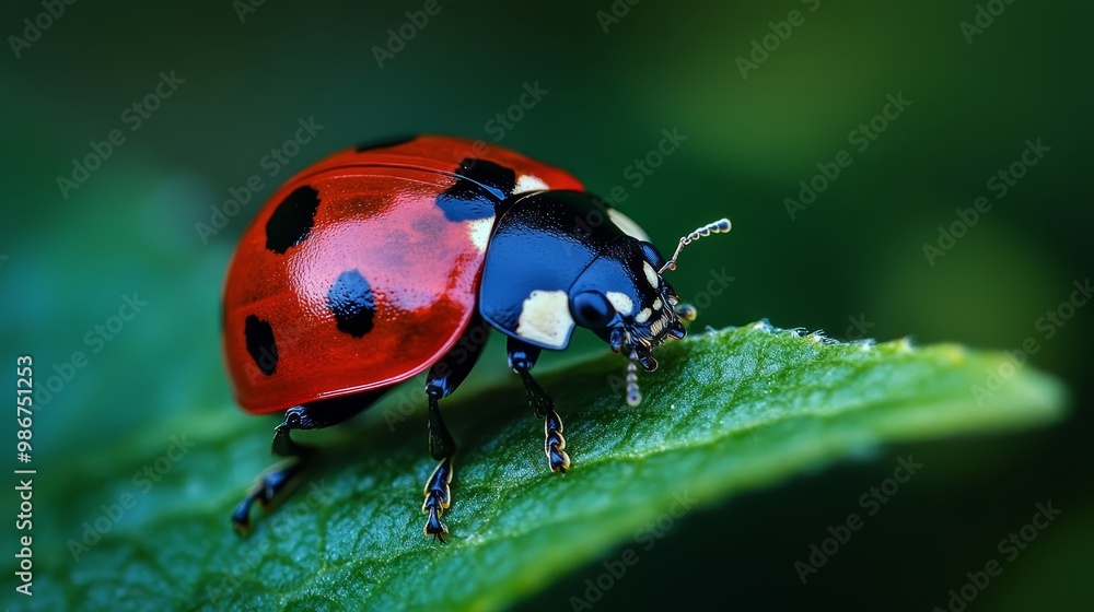 Fototapeta premium Ladybug on Green Leaf Macro Photography