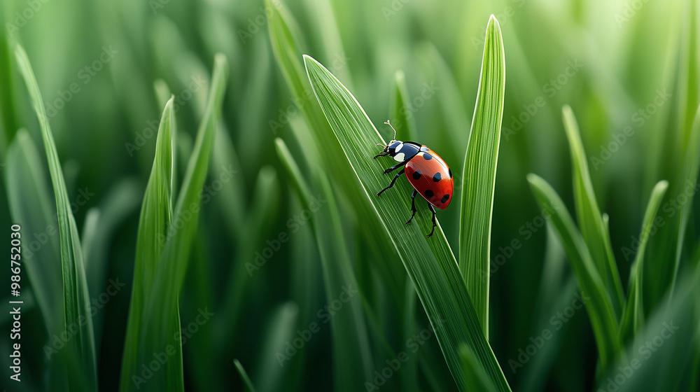 Ladybug on a Blade of Grass in a Spring Meadow Ladybug on a Blade of Grass in a Spring Meadow