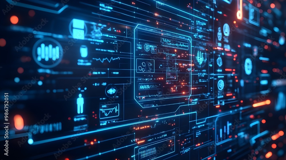 Futuristic interface with HUD elements. 3d rendering toned image double exposure - Generated AI Futuristic interface with HUD elements. 3d rendering toned image double exposure - Generated AI