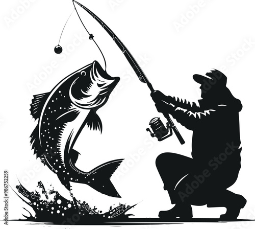 Fisherman catching fish vector art design