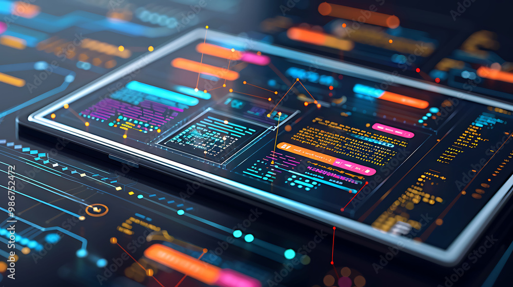 Fototapeta premium Conceptual design AIenhanced interactive content development in digital content creation illustrating how AI creates immersive experiences and gamifies content