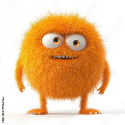 Cute orange furry monster 3D cartoon character