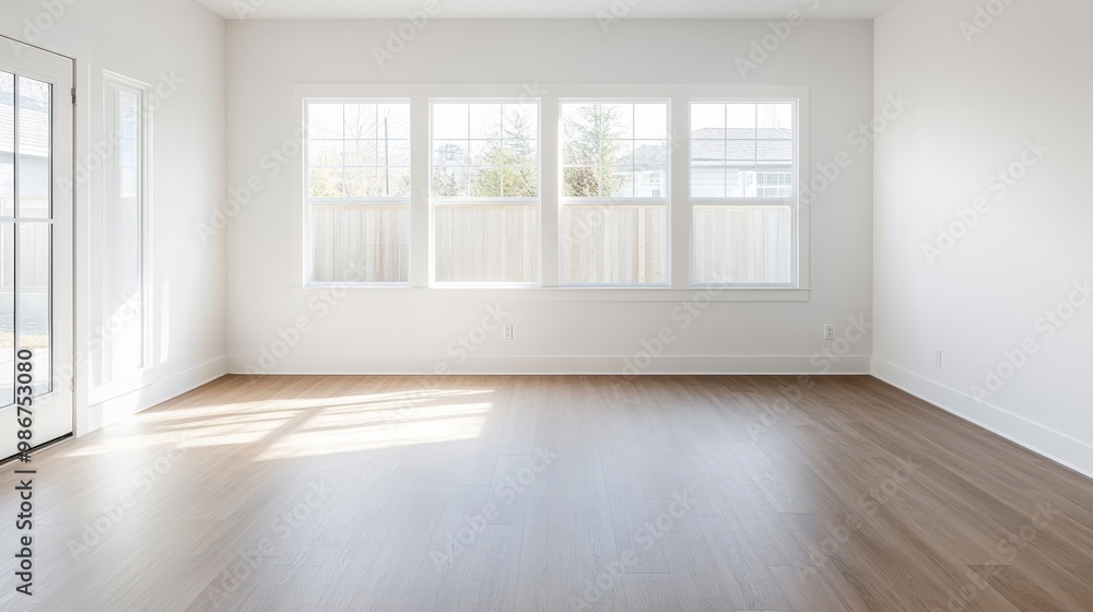 Bright and Spacious Empty Room with Large Windows