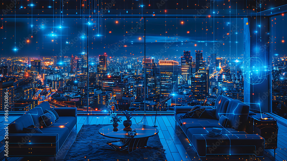 Fototapeta premium Conceptual design AIenhanced home entertainment systems within home automation illustrating how AI curates content and optimizes settings for immersive experiences
