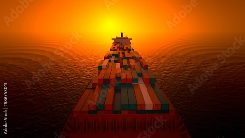 The Drone Perspective Shot Of A Huge Container Ship In The Endless Marine Or Oceanic Environment With The Sun Setting Sky The International Waterway Delivery Of The Great Amount Of Several Goods Hd
