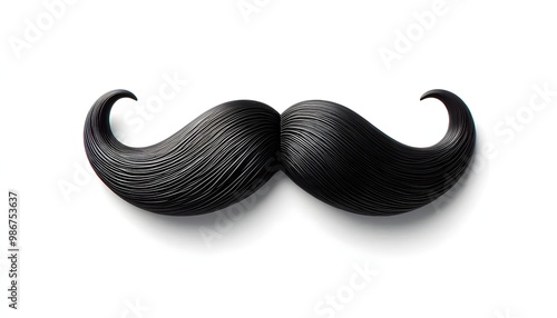 Realistic black fake mustache on white background