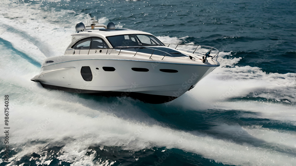Fototapeta premium White Speedboat sailing, sea transport