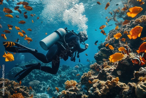 Wallpaper Mural Scuba Diver Amongst Vibrant Coral Reef Torontodigital.ca
