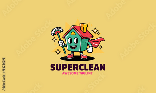 Superhero house logo with a cleaning theme