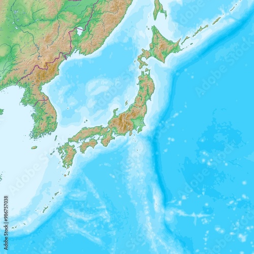 Blank physical topographic map of Japan