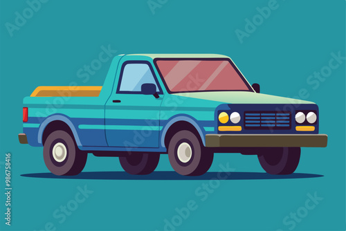 A flat illustration showcases a customizable pickup truck with a vibrant color palette and clean lines, Customizable flat illustration of a pickup truck.