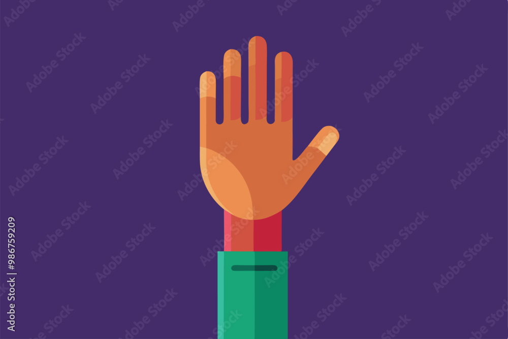 A flat illustration depicting a raised hand, featuring vibrant colors and a simple design for customization, Customizable flat illustration of a raised hand. A flat illustration depicting a raised hand, featuring vibrant colors and a simple design for customization, Customizable flat illustration of a raised hand.