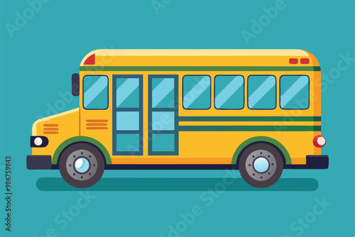A cheerful yellow school bus illustration showcasing a playful, customizable design and bright colors, Customizable flat illustration of a school bus.