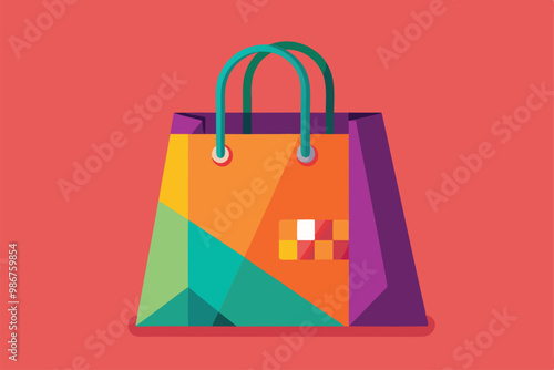 A colorful shopping bag stands out against a bright background, ideal for various retail contexts, Customizable flat illustration of a shopping bag.