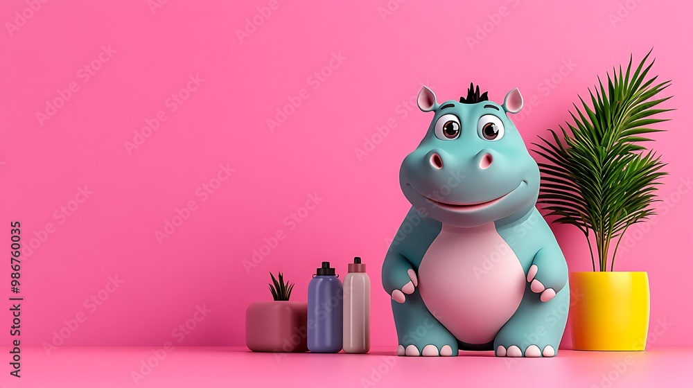 Cute Hippo Character with Trendy Decor Elements Cute Hippo Character with Trendy Decor Elements