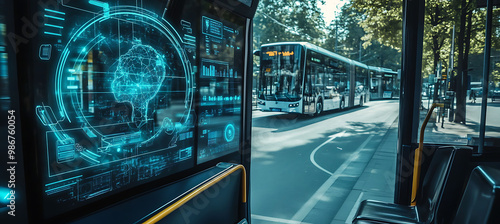 Ethereal concept of AI passenger experience enhancement within public transportation where AI personalizes information and predicts passenger needs for a comfortable journey photo